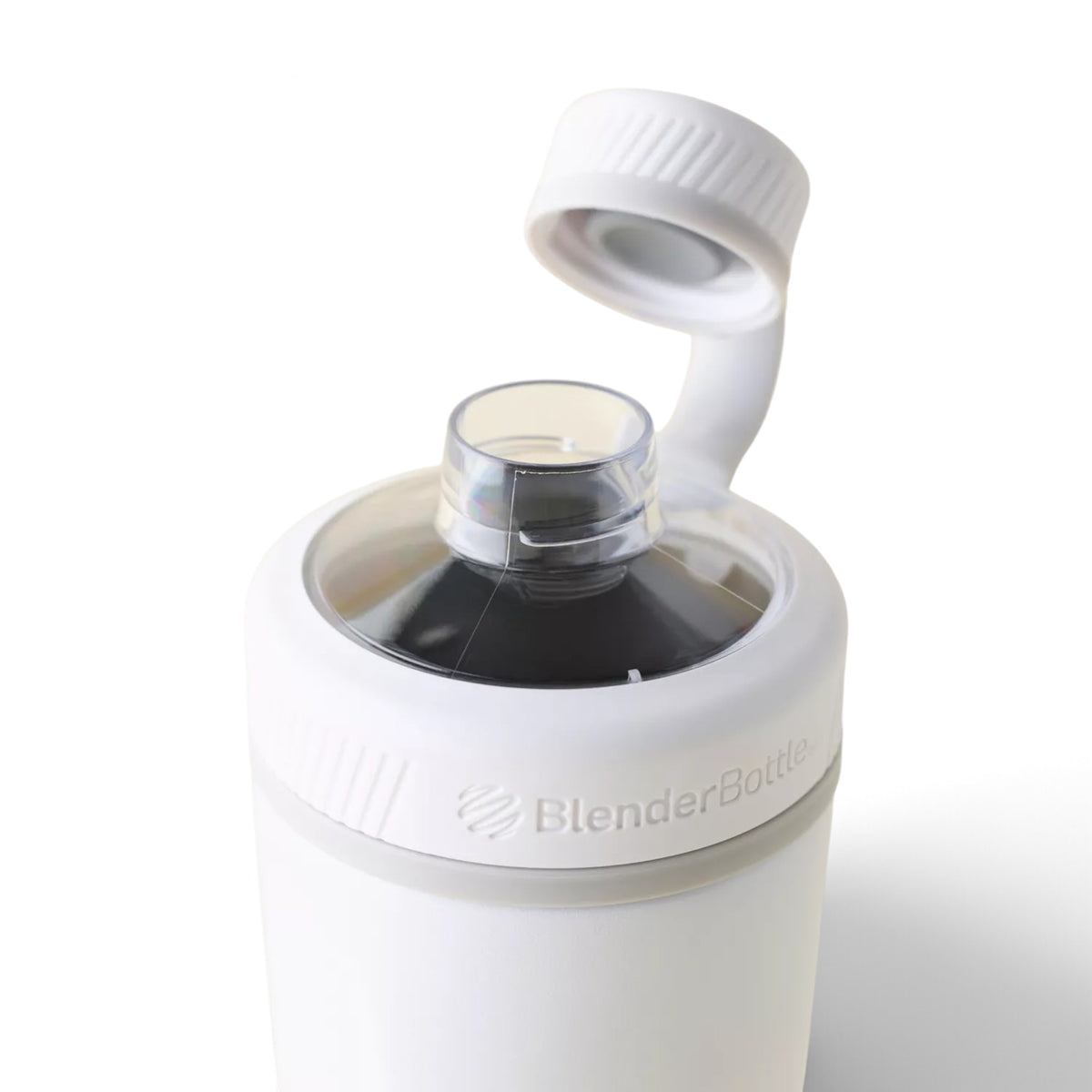 Coqueteleira Blender Bottle Radian 770 ml Branca, com a tampa aberta