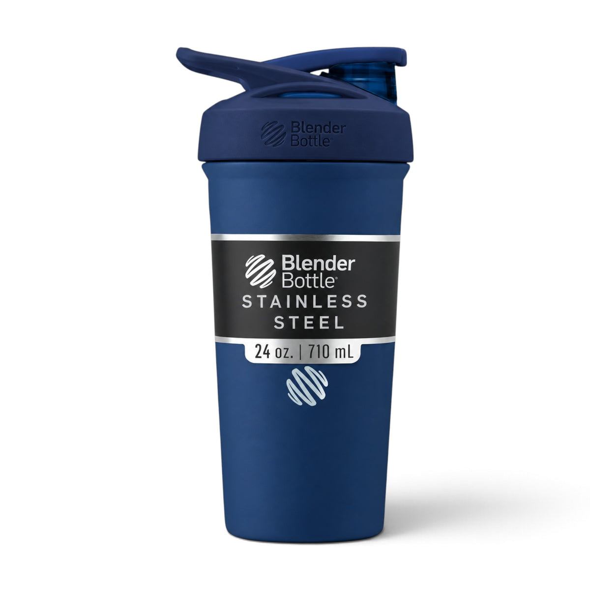 Coqueteleira Blender Bottle Strada 710 ml Azul Marinho, vista frontal com tampa fechada