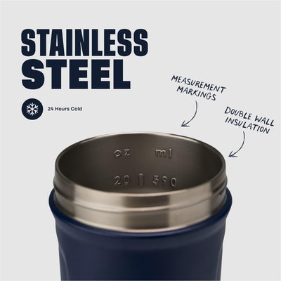 Coqueteleira Blender Bottle Strada 710 ml Azul Marinho, infográfico com as características