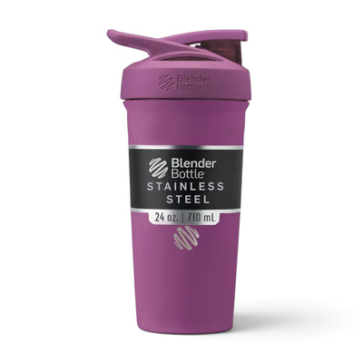 Coqueteleira Blender Bottle Strada 710 ml Roxa, vista frontal com tampa fechada