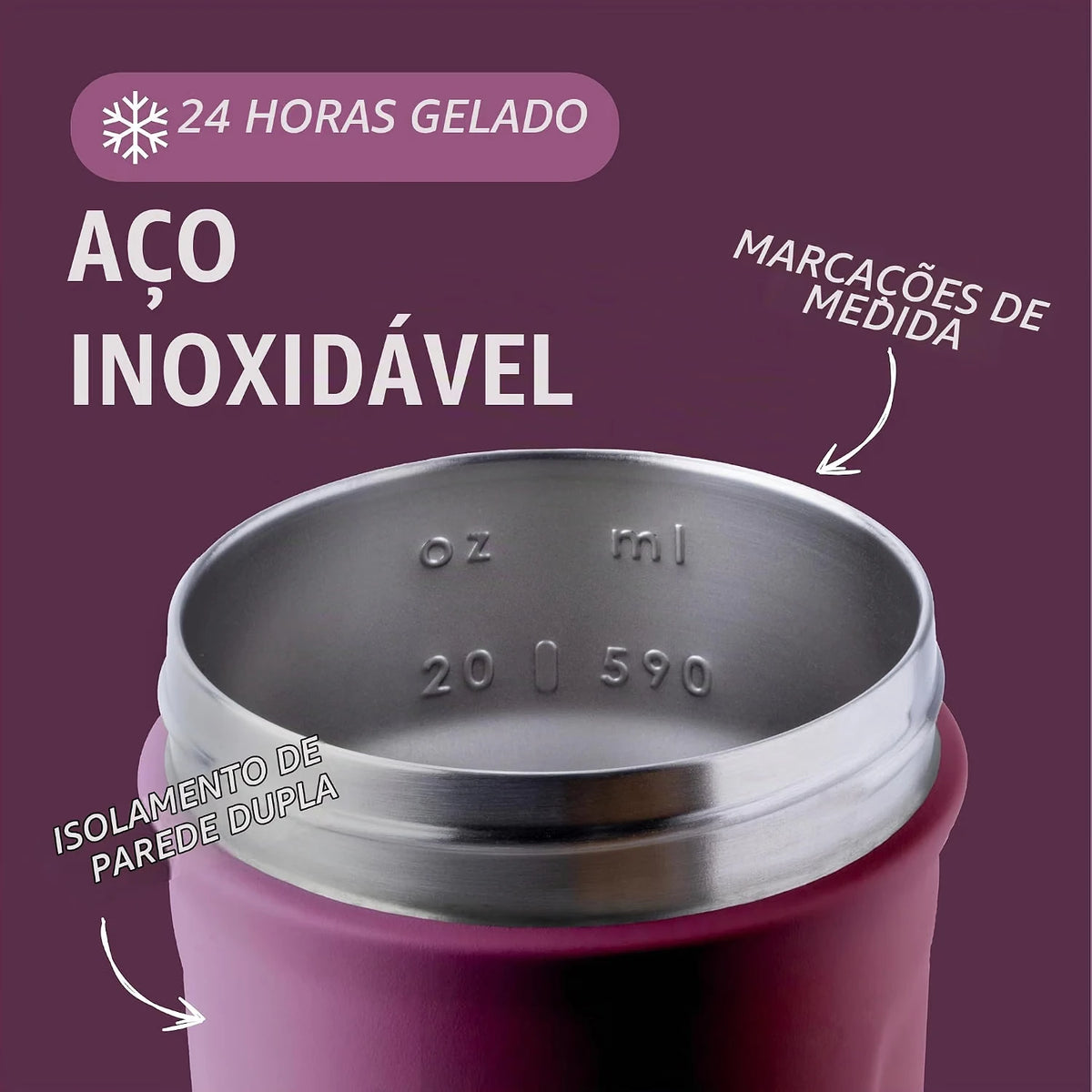 Coqueteleira Blender Bottle Strada 710 ml Roxa, infográfico com as características, foto 27 de 39