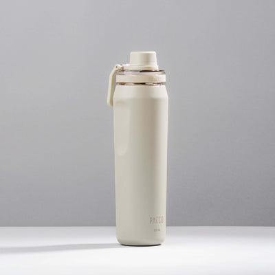 Garrafa Térmica PACCO Vyta 650ml em aço inox, design elegante, mantém bebidas quentes por 12h e frias por 24h, cor branca.