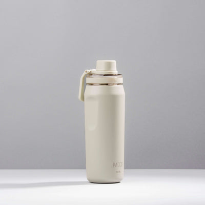 Garrafa Térmica PACCO Vyta 500ml elegante branca com isolamento térmico de aço inox, mantém líquidos quentes e frios por horas.