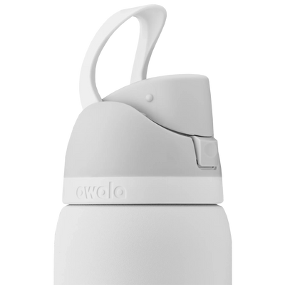 Garrafa Térmica Owala FreeSip 946ml Rosé Romântico White Marshmallow, detalhe tampa alca