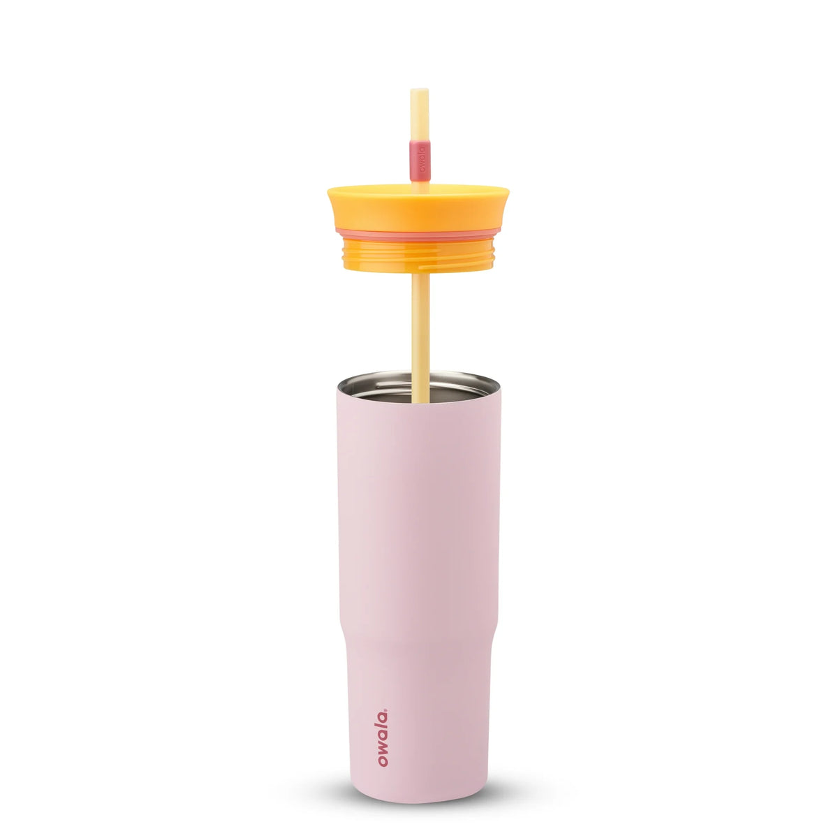 Copo Tumbler Térmico Owala - 710ml | 24oz em rosa com tampa e canudo destacáveis, design moderno e isolamento a vácuo.