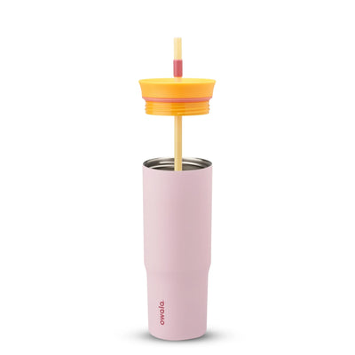 Copo Tumbler Térmico Owala - 710ml | 24oz em rosa com tampa e canudo destacáveis, design moderno e isolamento a vácuo.