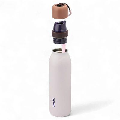 Garrafa Térmica Owala Twist - 532ml | 18oz, design com bico FreeSip™ 2 em 1, tampa de rosca aberta, em cor clara.