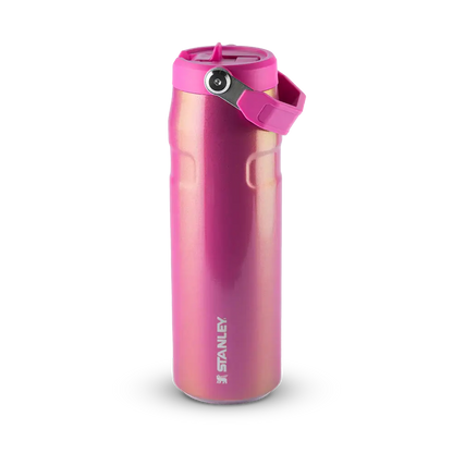 Garrafa Térmica Aerolight Flip Straw Stanley 710ml rosa com tecnologia de isolamento a vácuo, ideal para bebidas geladas ou quentes.