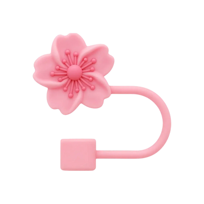 Protetor de Canudo Quencher - Variados em silicone rosa com design de flor, mantém o canudo higiênico e livre de sujeira.