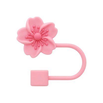 Protetor de Canudo Quencher - Variados em silicone rosa com design de flor, mantém o canudo higiênico e livre de sujeira.