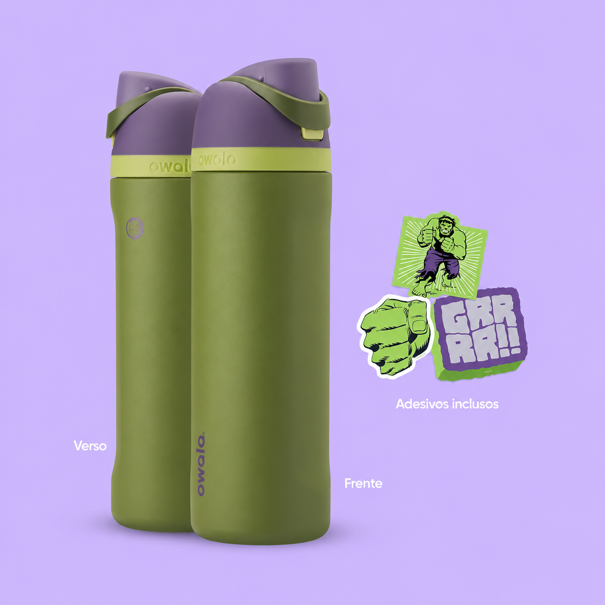Garrafa Owala FreeSip 710 ml/24 oz Hulk, infográfico com as características, foto 5 de 6
