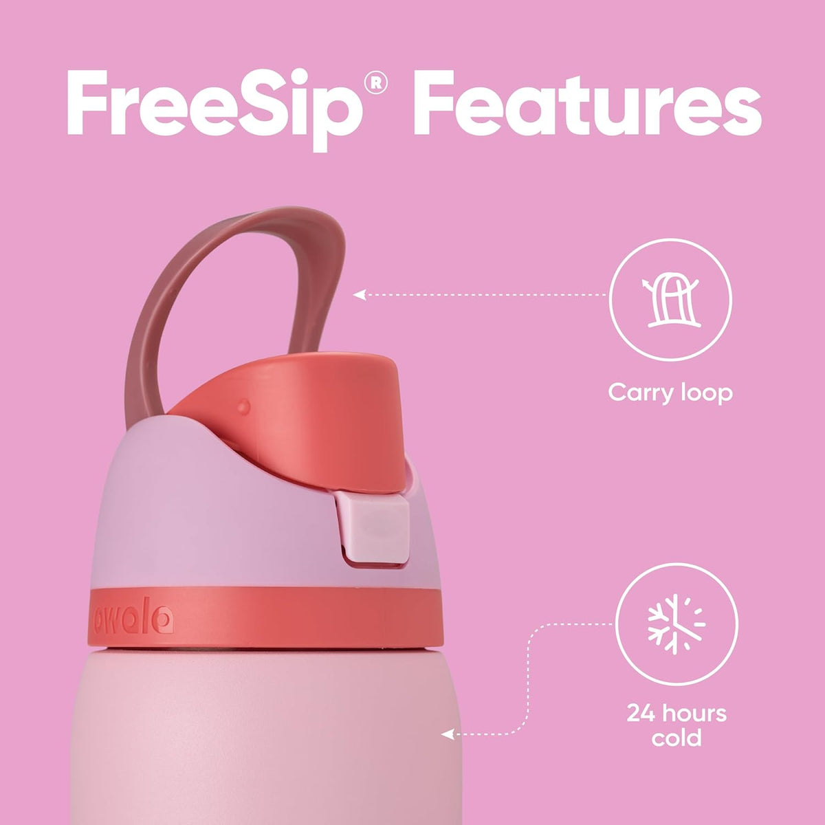 Garrafa Térmica Owala FreeSip 946 ml (32 oz) Angel Cake, infográfico com as características, foto 124 de 141