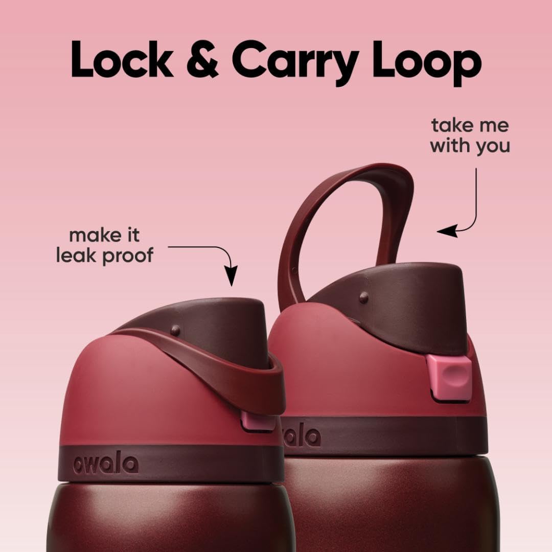 Garrafa Térmica Owala FreeSip 946 ml (32 oz) Black Cherry, infográfico com as características, foto 129 de 141