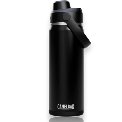 Garrafa Térmica Camelbak Thrive Chug 590ml em preto com alça, design moderno. Hidratação ideal, mantém bebidas frias ou quentes por horas.