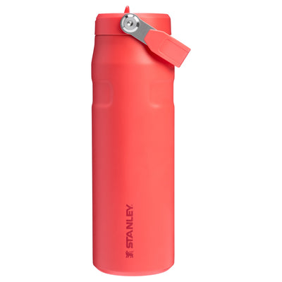 Garrafa Térmica Aerolight Flip Straw Stanley 710 ml Hot Coral, vista frontal com tampa fechada