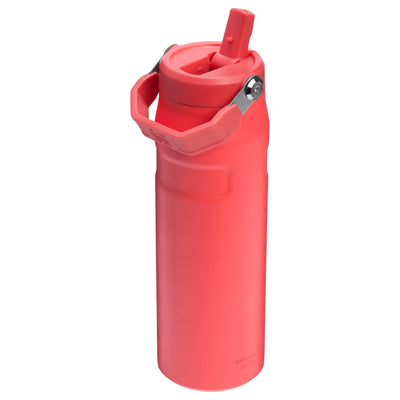 Garrafa Térmica Aerolight Flip Straw Stanley 710 ml Hot Coral, com a tampa aberta