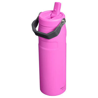 Garrafa Térmica Aerolight Flip Straw Stanley 710 ml Hot Pink, com a tampa aberta