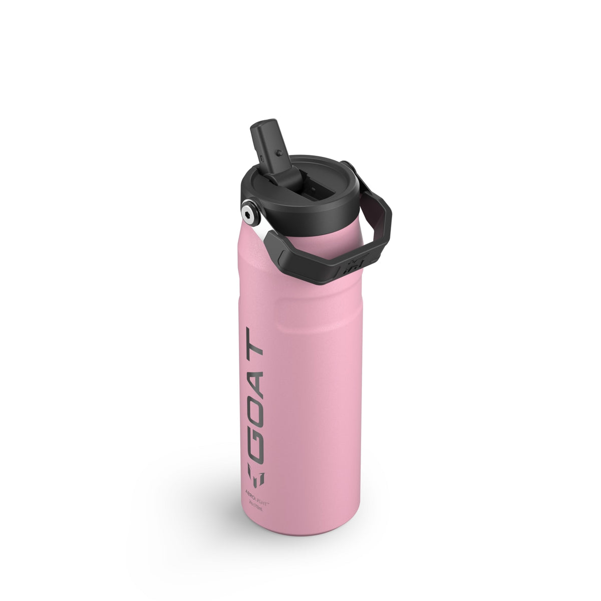 Garrafa Térmica Aerolight Flip Straw Stanley 710 ml Pink Messi, com a tampa aberta