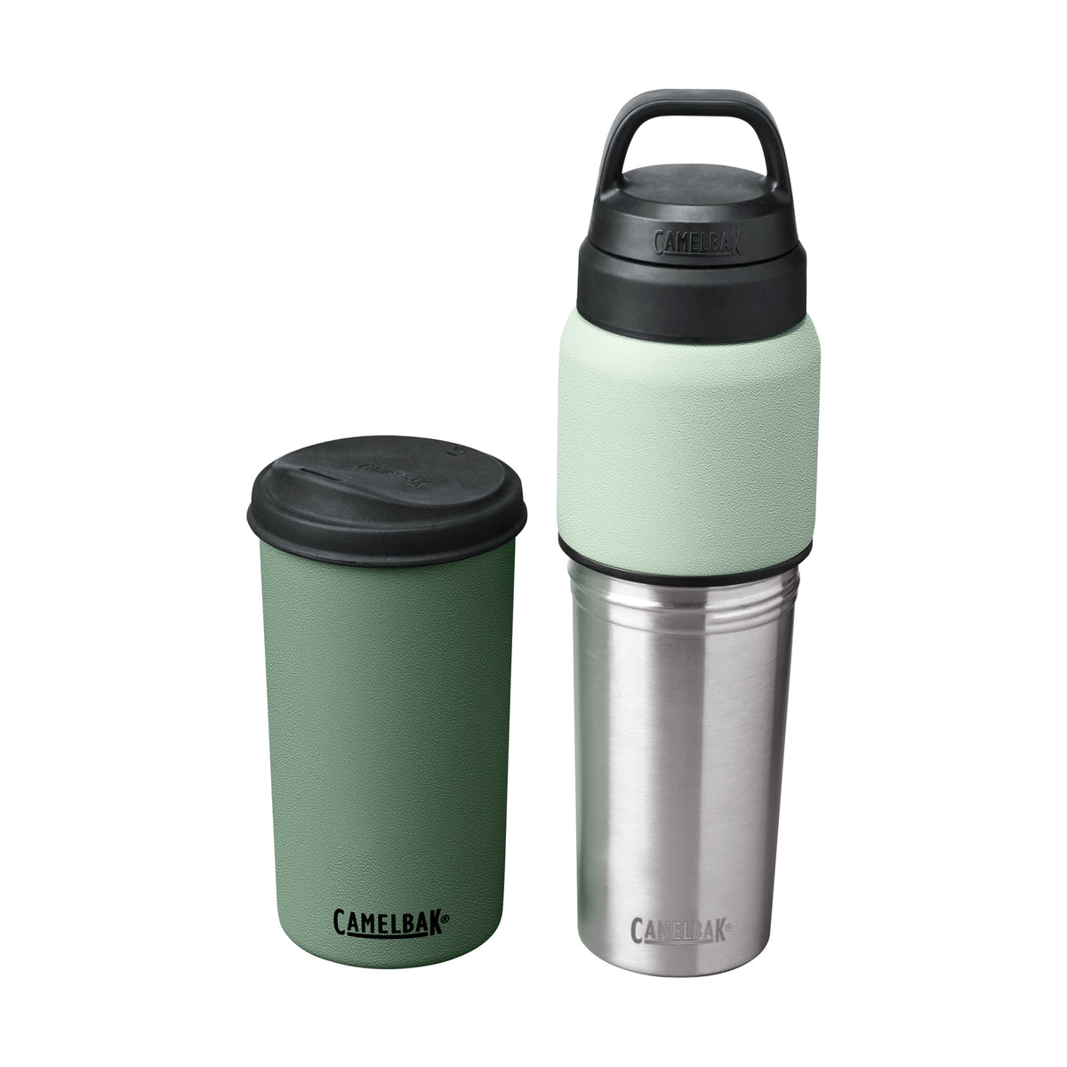Garrafa Térmica Camelbak MultiBev 650 ml Verde, kit com os itens juntos, tampa fechada