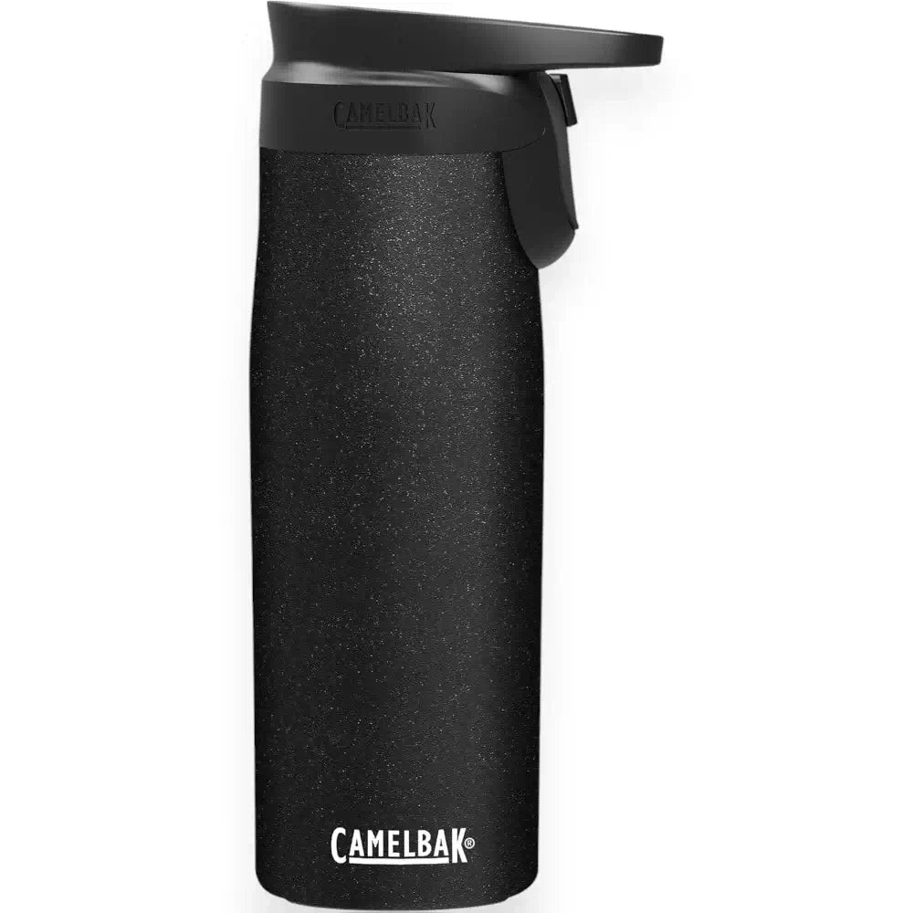 Garrafa Térmica Camelbak Forge Flow 600ml preta com tampa, destacando isolamento e design moderno para atividades do dia a dia.