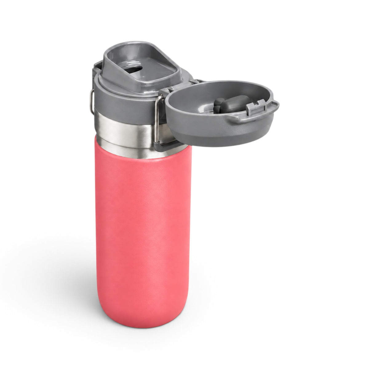 Garrafa Térmica Click 500 ml Coral, com a tampa aberta