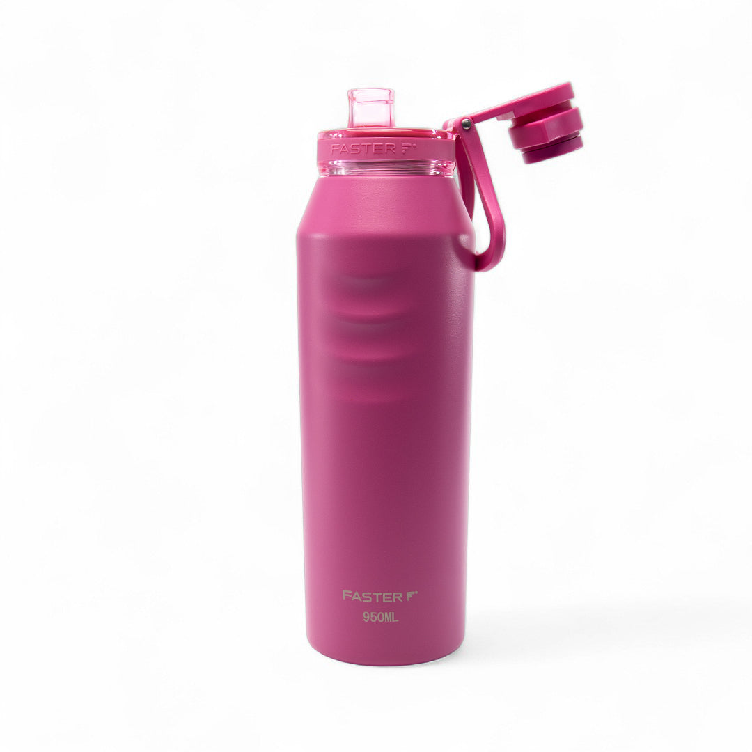 Garrafa Térmica Faster Oásis 650 ml Pitaya, vista frontal com tampa aberta