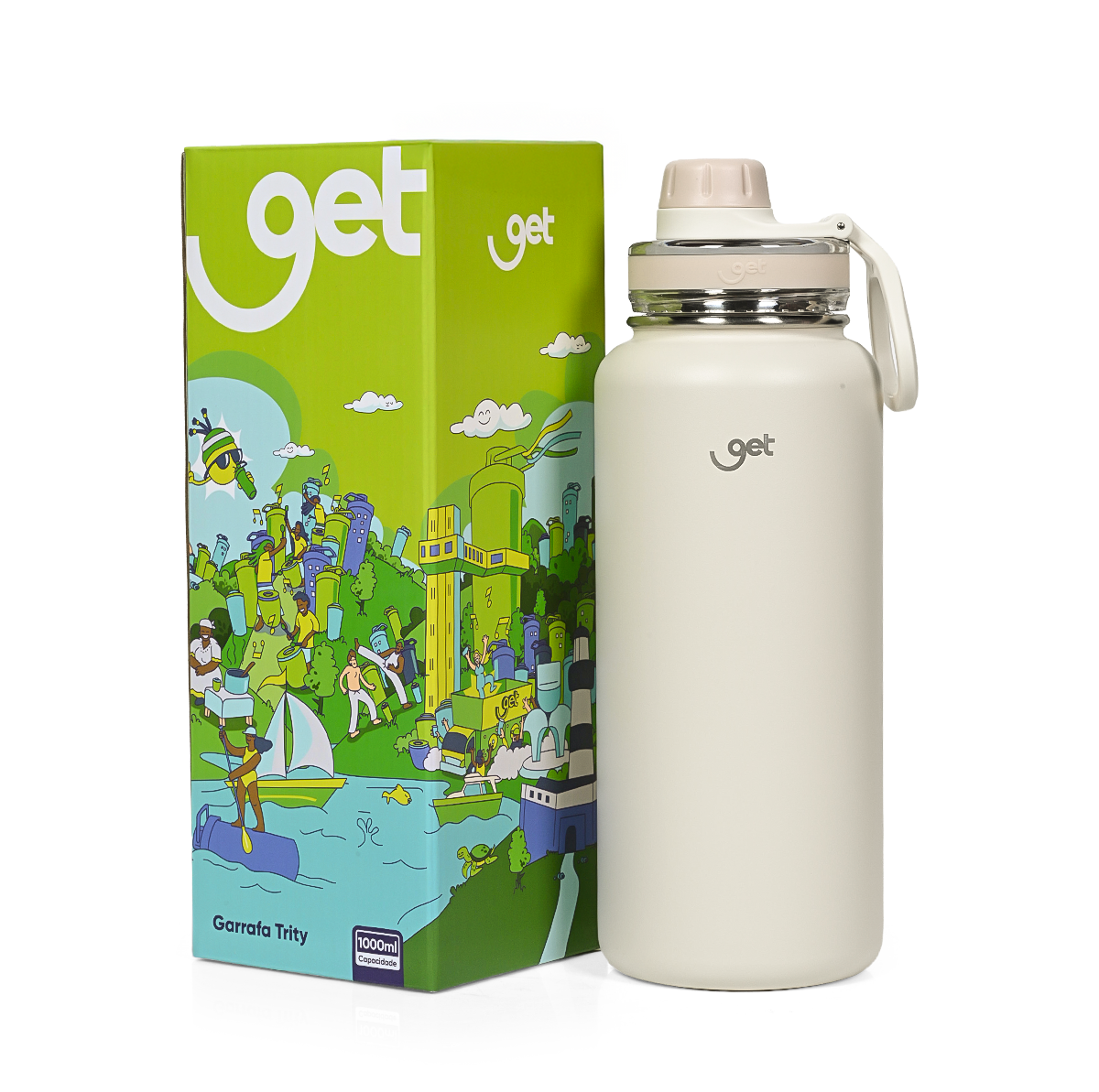 Garrafa térmica GET Trity 1000ml na cor creme
