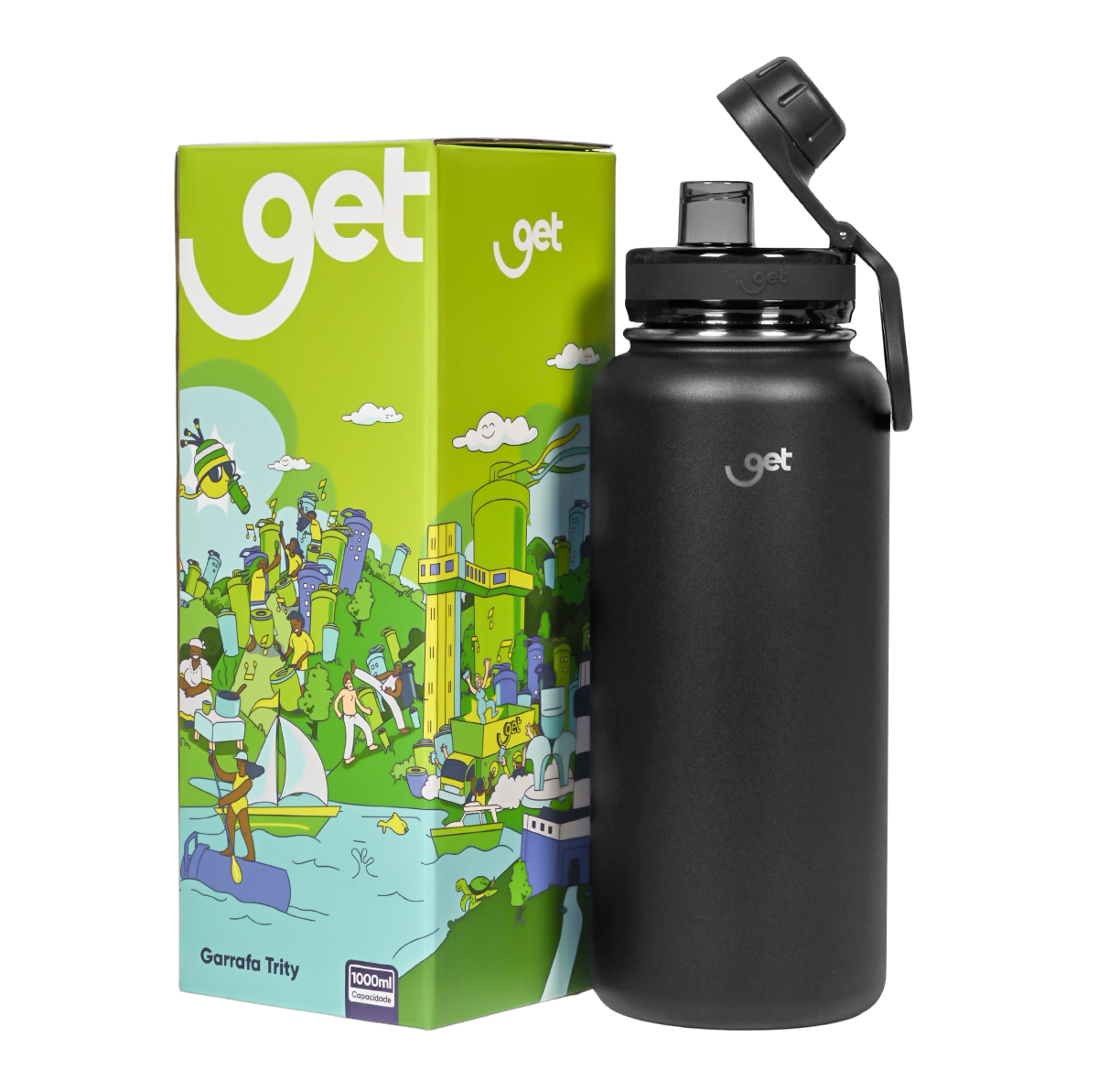 Garrafa térmica GET Trity 1000ml na cor preta
