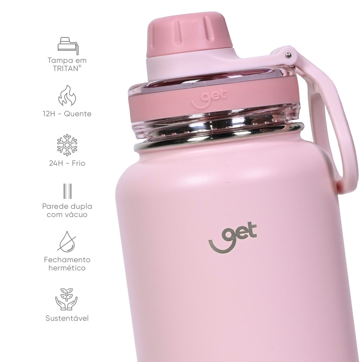 Garrafa térmica GET Trity 1000ml na cor rosa