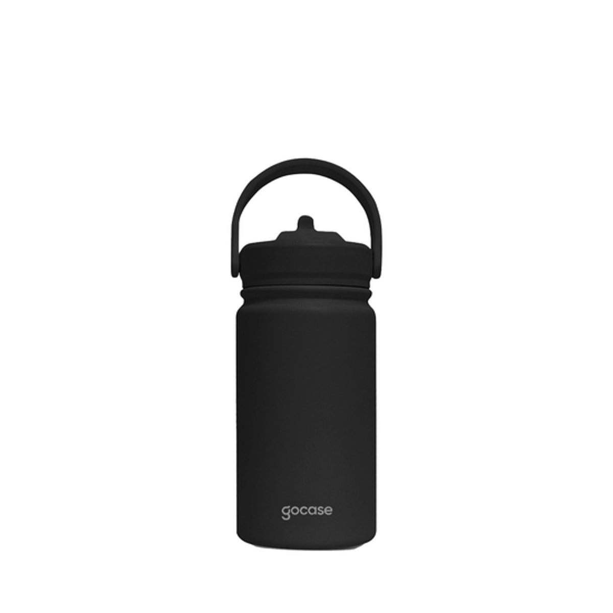 Garrafa Térmica Gocase Mini 350 ml Preta, vista frontal com tampa fechada