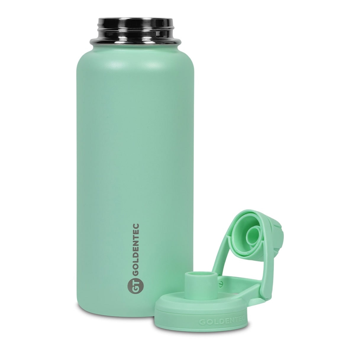 Garrafa Térmica Goldentec 1000 ml Verde Menta, vista frontal com tampa aberta, foto 19 de 35