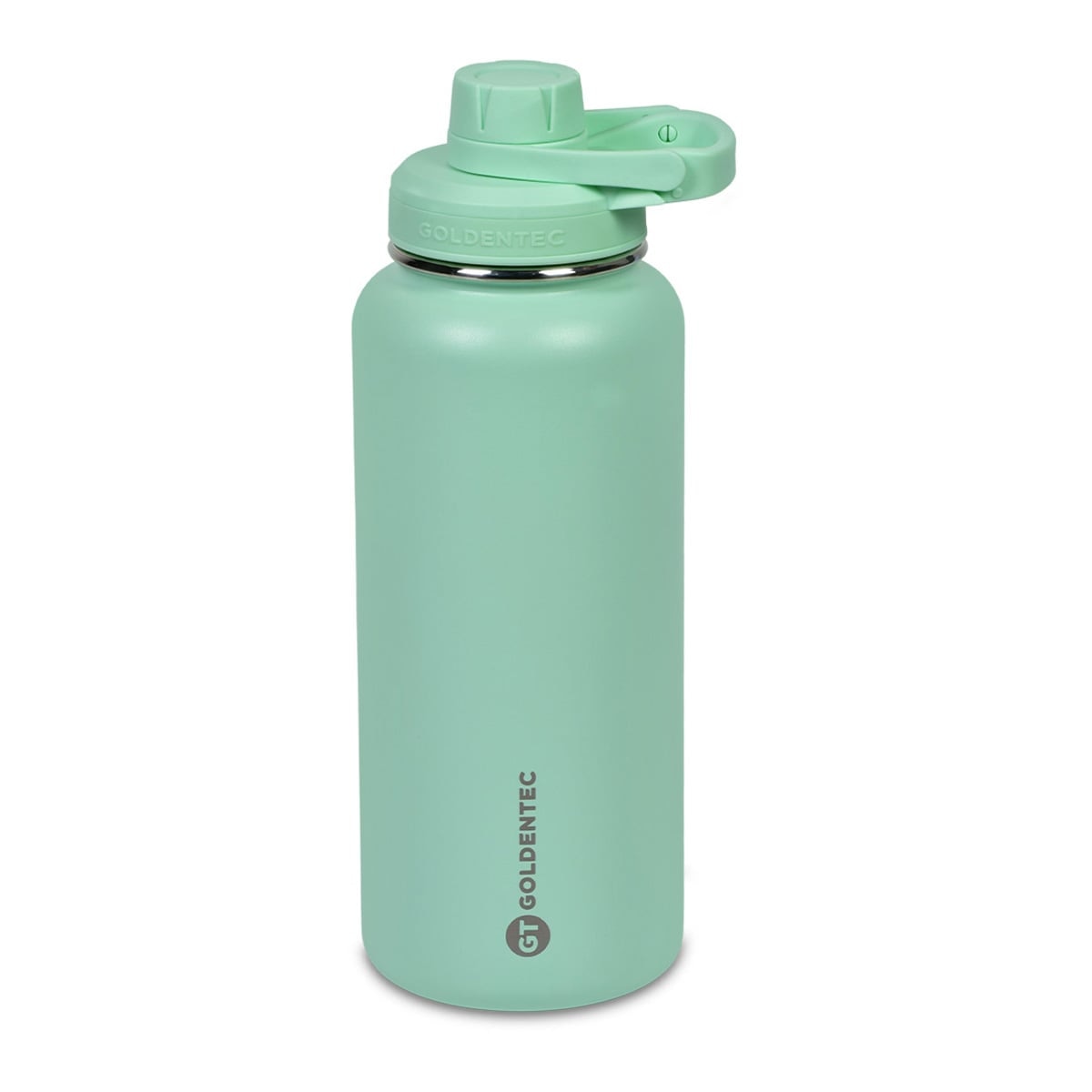 Garrafa Térmica Goldentec 1000 ml Verde Menta, vista frontal com tampa fechada