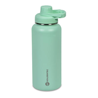 Garrafa Térmica Goldentec 1000 ml Verde Menta, vista frontal com tampa fechada