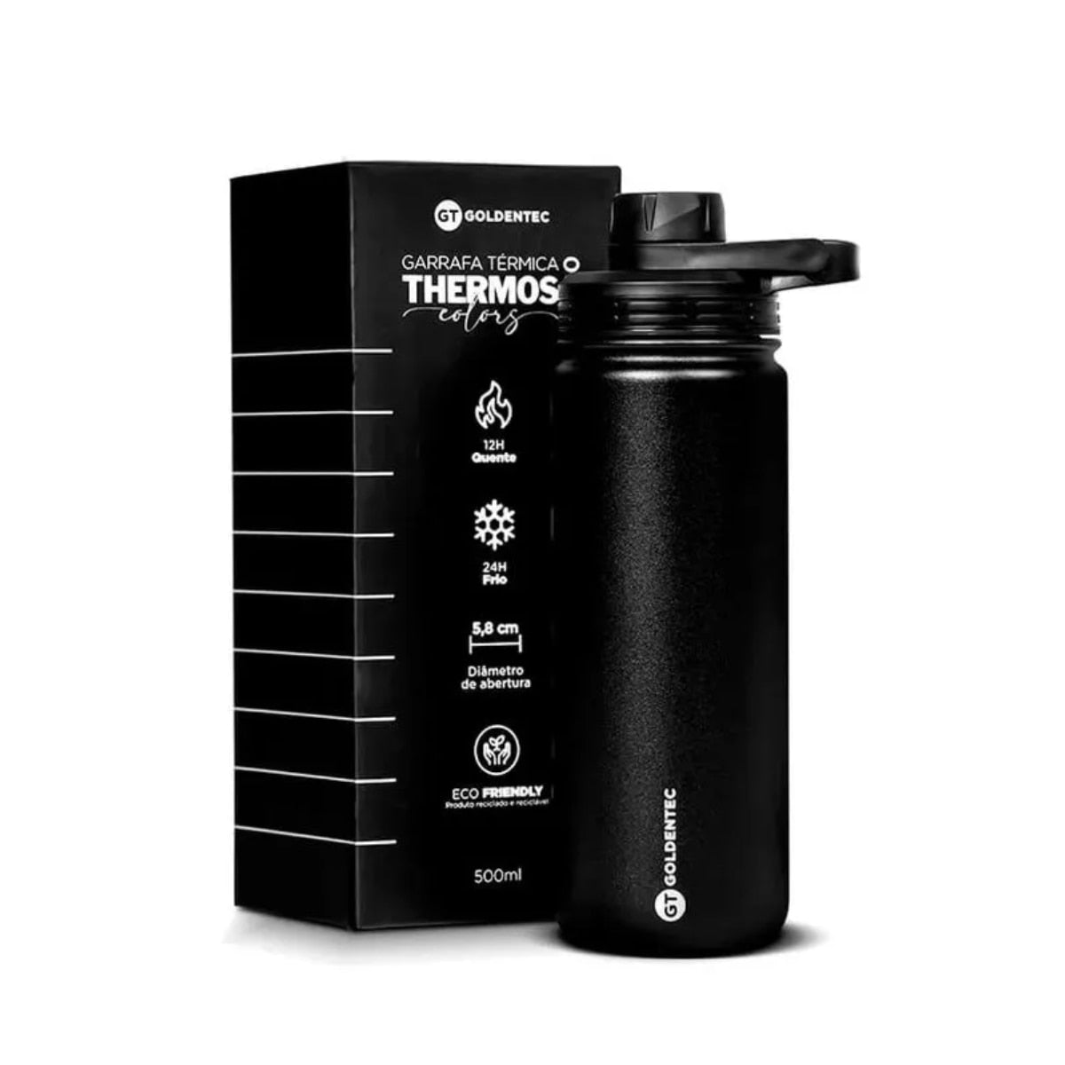 Garrafa Térmica Goldentec 500ml na cor Preta