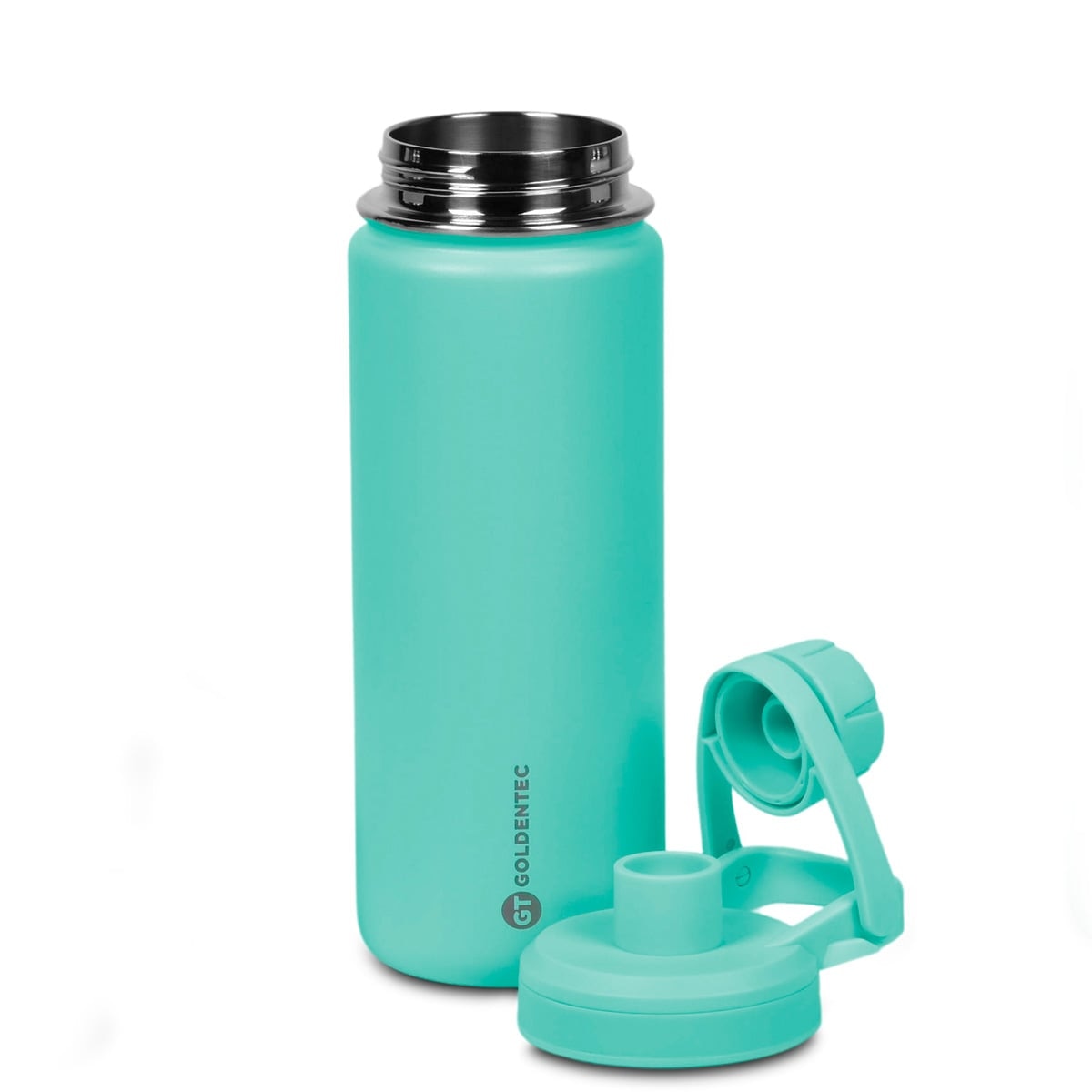 Garrafa Térmica Goldentec 500 ml Verde Menta, com a tampa aberta, foto 31 de 54