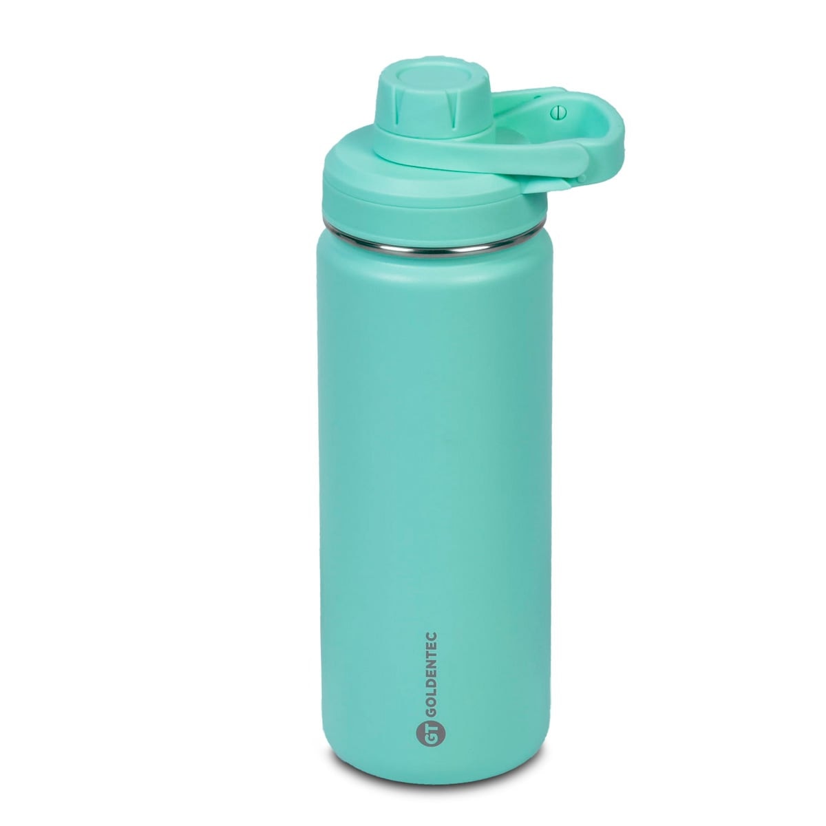Garrafa Térmica Goldentec 500 ml Verde Menta, vista frontal com tampa fechada