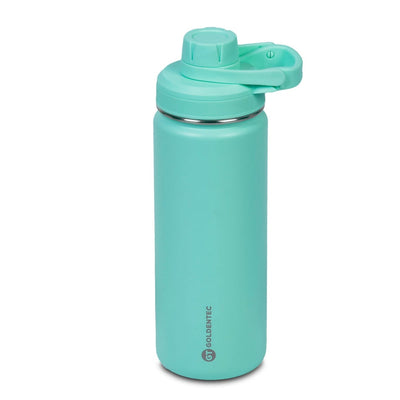 Garrafa Térmica Goldentec 500 ml Verde Menta, vista frontal com tampa fechada