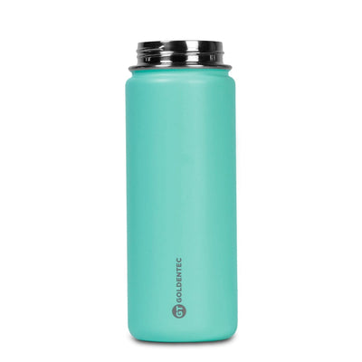 Garrafa Térmica Goldentec 500 ml Verde Menta, com a tampa aberta, foto 34 de 54