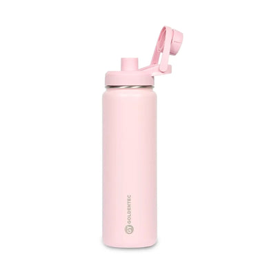 Garrafa Térmica Goldentec 750 ml Rosa bebê, com a tampa aberta