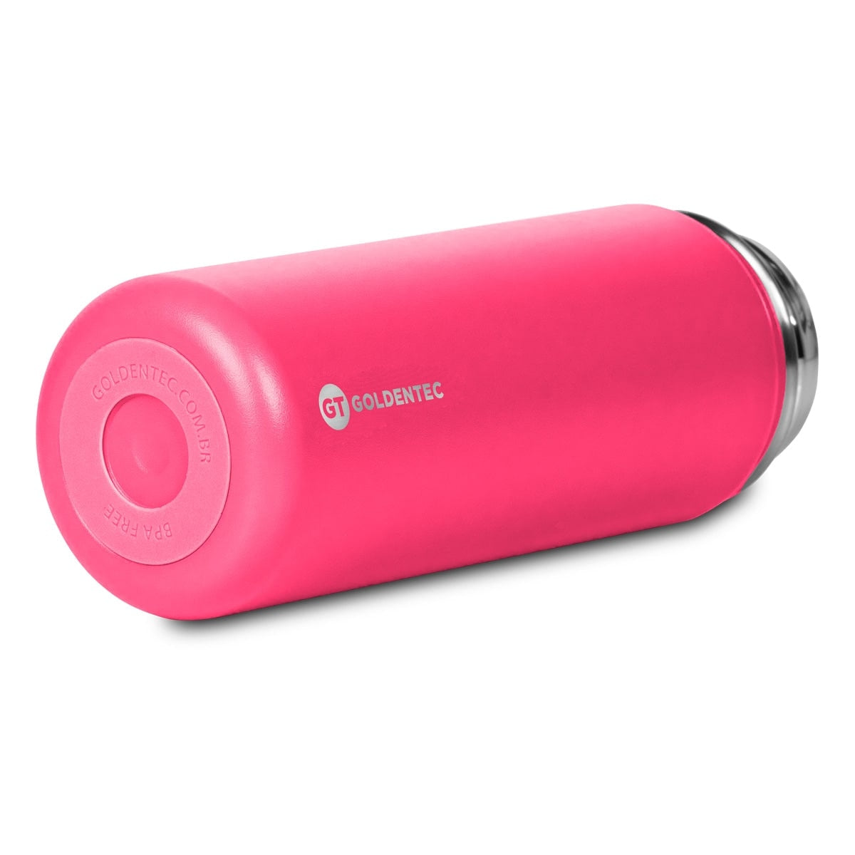 Garrafa Térmica Goldentec 750 ml Rosa Fúcsia, vista lateral com tampa fechada