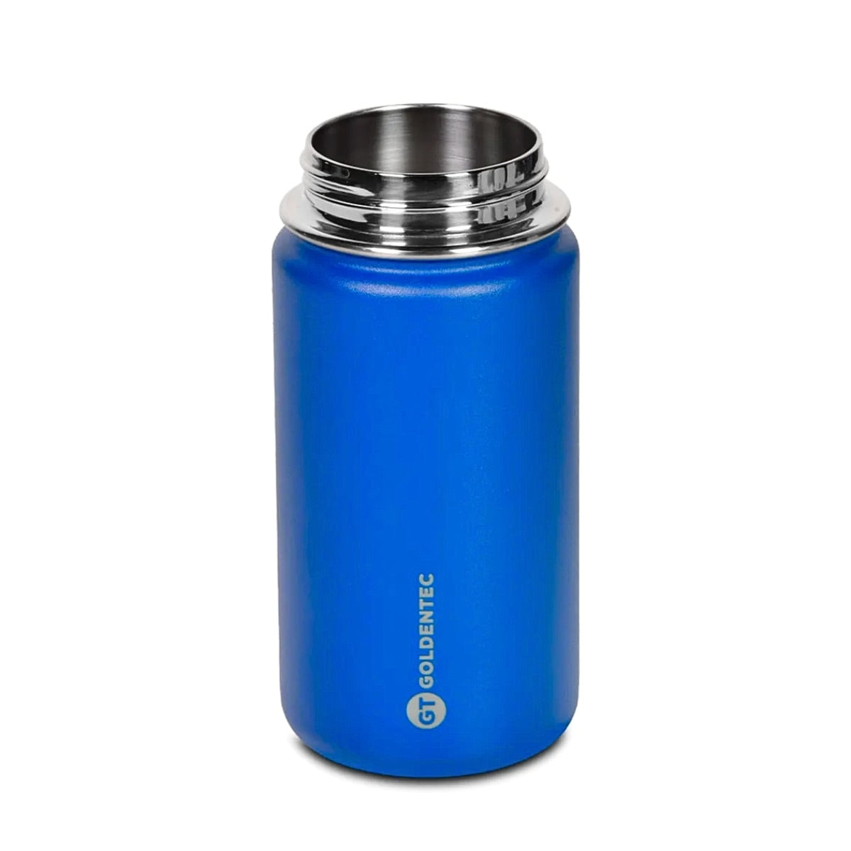 Garrafa Térmica Goldentec 350 ml Azul, com a tampa aberta, foto 16 de 18