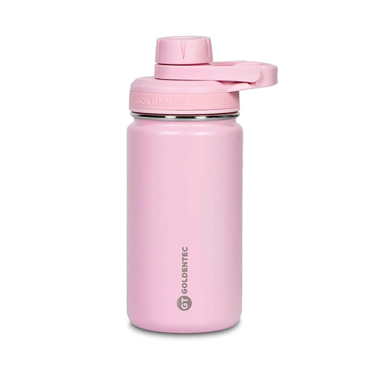 Garrafa Térmica Goldentec 350 ml Rosa, vista frontal com tampa fechada