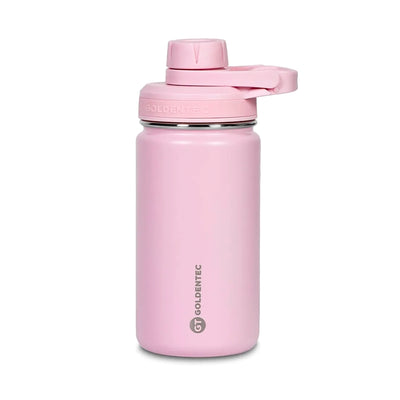 Garrafa Térmica Goldentec 350 ml Rosa, vista frontal com tampa fechada