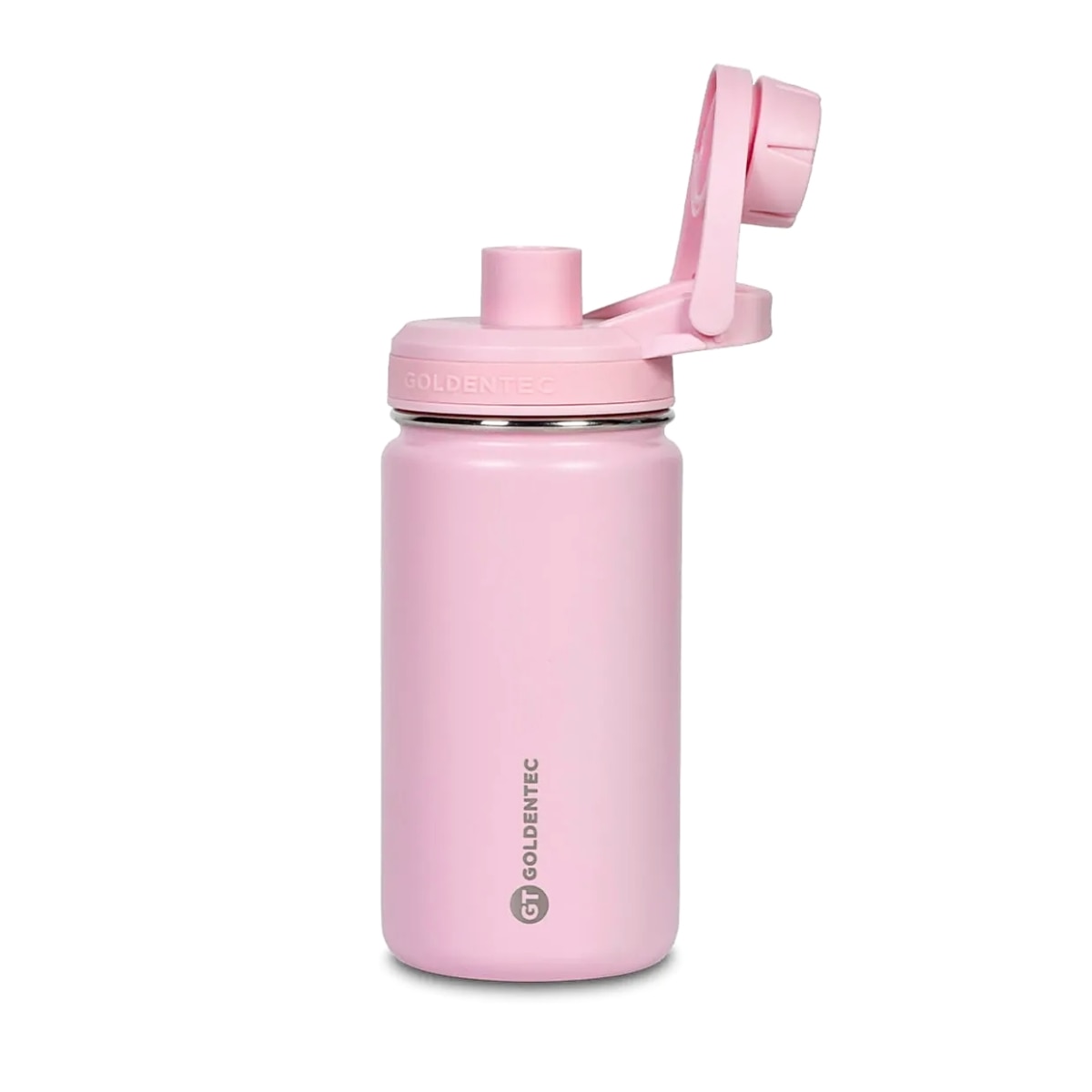 Garrafa Térmica Goldentec 350 ml Rosa, com a tampa aberta