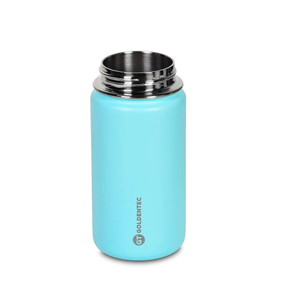 Garrafa Térmica Goldentec 350 ml Turquesa, com a tampa aberta, foto 8 de 18