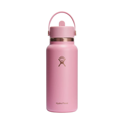 Garrafa Térmica Hydro Flask 946ml com tampa de canudo flexível rosa ideal para esportes e viagens, isolamento a vácuo, aço inoxidável.