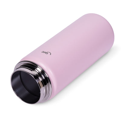Garrafa Térmica GET Trity 750ml rosa em inox com design moderno, ideal para manter bebidas quentes ou frias por mais tempo.