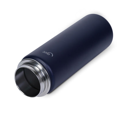Garrafa Térmica GET Trity 750ml inox azul com parede dupla para manter bebidas quentes ou frias, design moderno e eficiente.