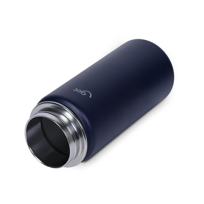 Garrafa Térmica GET Trity 350ml em inox, compacta e prática, ideal para manter bebidas quentes ou frias, vista lateral.
