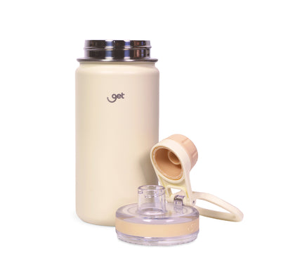 Garrafa Térmica GET Trity 350ml, garrafa compacta em aço inox com tampa removível, ideal para manter bebidas quentes ou frias.